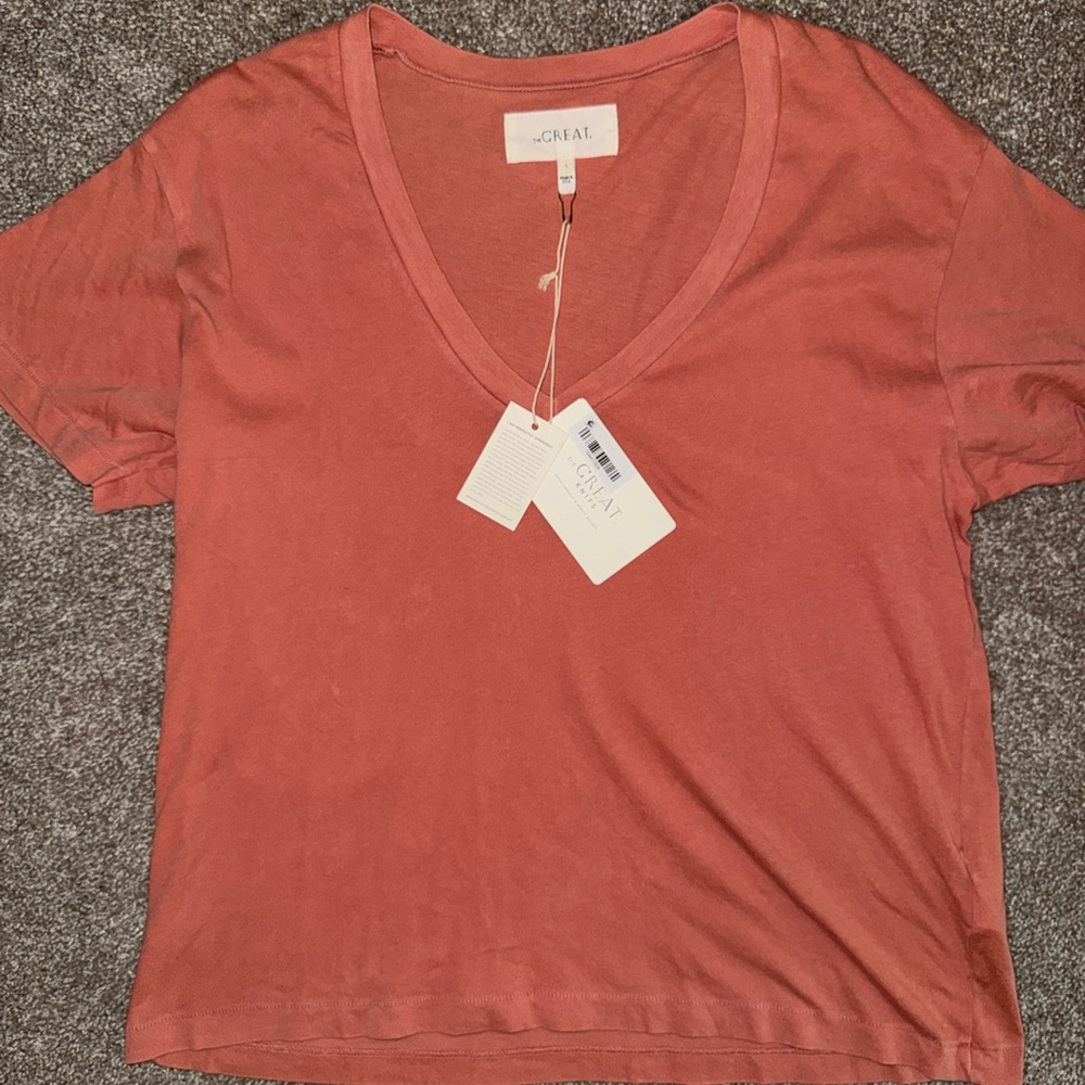 NWT The Great The V Neck Tee Top T Shirt Short Sleeve Rose Pink 1 Small S $105